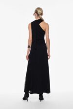 VESTIDO PRETO COM DECOTE DRAPEADO IMPERIAL