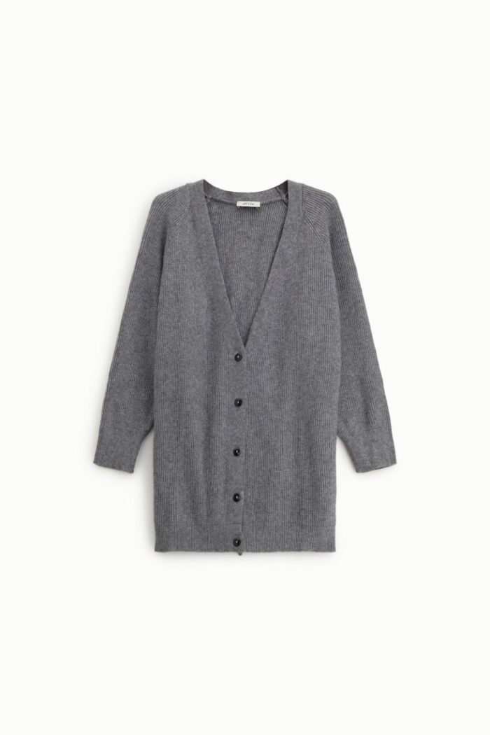 CARDIGAN EM MALHA CINZA CANELADA DIXIE - Image 1