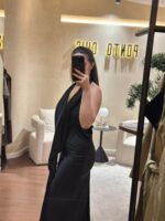 VESTIDO LONGO ACETINADO PRETO COM FOLHO ELEH - Image 5