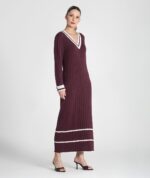 VESTIDO CANELADO BORDEAUX COM CONTRASTE EM ALGODÃO RUGA - Image 2