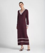 VESTIDO CANELADO BORDEAUX COM CONTRASTE EM ALGODÃO RUGA