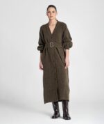 VESTIDO CASACO KAKI COM CINTO E MANGAS ABALONADAS RUGA - Image 4