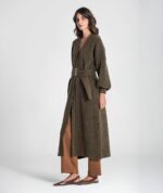VESTIDO CASACO KAKI COM CINTO E MANGAS ABALONADAS RUGA - Image 6