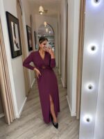 VESTIDO LONGO ROXO COM PORMENOR DE ARGOLA E DRAPEADO IMPERIAL - Image 3