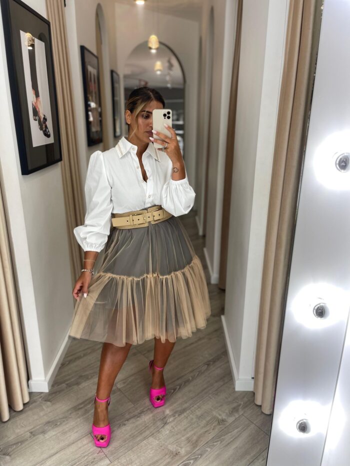 SAIA MIDI DE TULE EM CAMADAS BEGE RENASCIMENTO - Image 2