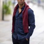 CAMISA GOLA ITALIANA AZUL COM RISCA SLIM FIT ZOLF