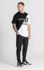 T-SHIRT BICOLOR PRETA E BRANCA COM LOGÓTIPO DOURADO GIANNI KAVANAGH