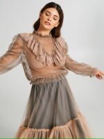 BLUSA DE TULE COM RENDA ROSA RINASCIMENTO