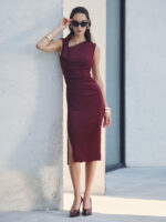 VESTIDO BORDO COM DRAPEADO E LAÇO NO OMBRO RINASCIMENTO - Image 7