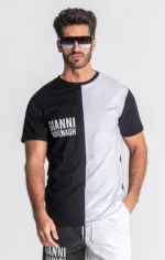 T-SHIRT BICOLOR PRETA E BRANCA COM LOGÓTIPO FRONTAL GIANNI KAVANAGH
