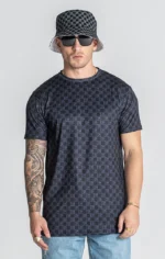 T-SHIRT PRETA COM PADRÃO MONOGRAMADO GIANNI KAVANAGH