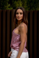 TOP ROSA METALIZADO COM PADRÃO RINASCIMENTO - Image 2