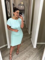 VESTIDO VERDE ÁGUA COM CAPA FLUIDA RINASCIMENTO