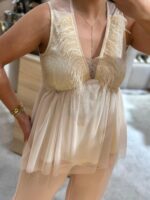 TOP BEGE COM PENAS E RENDA RINASCIMENTO - Image 3