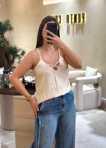 TOP BEGE ACETINADO COM ALÇAS FINAS RINASCIMENTO