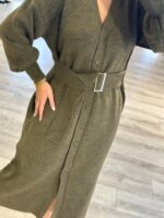 VESTIDO CASACO KAKI COM CINTO E MANGAS ABALONADAS RUGA - Image 3