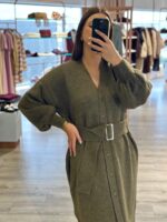 VESTIDO CASACO KAKI COM CINTO E MANGAS ABALONADAS RUGA - Image 2