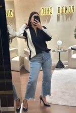 CAMISOLA BICOLOR CANELADA COM FECHO FRONTAL RUGA