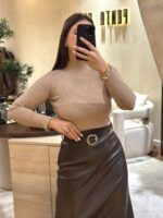 CAMISOLA BEGE CANELADA COM RENDA PONTO CHIC