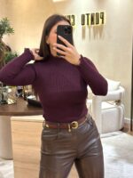 CAMISOLA BORDÔ CANELADA COM RENDA PONTO CHIC
