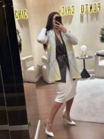 CACHECOL LOSANGOS AMARELO MANTEIGA EM MALHA SUAVE RUGA - Image 2