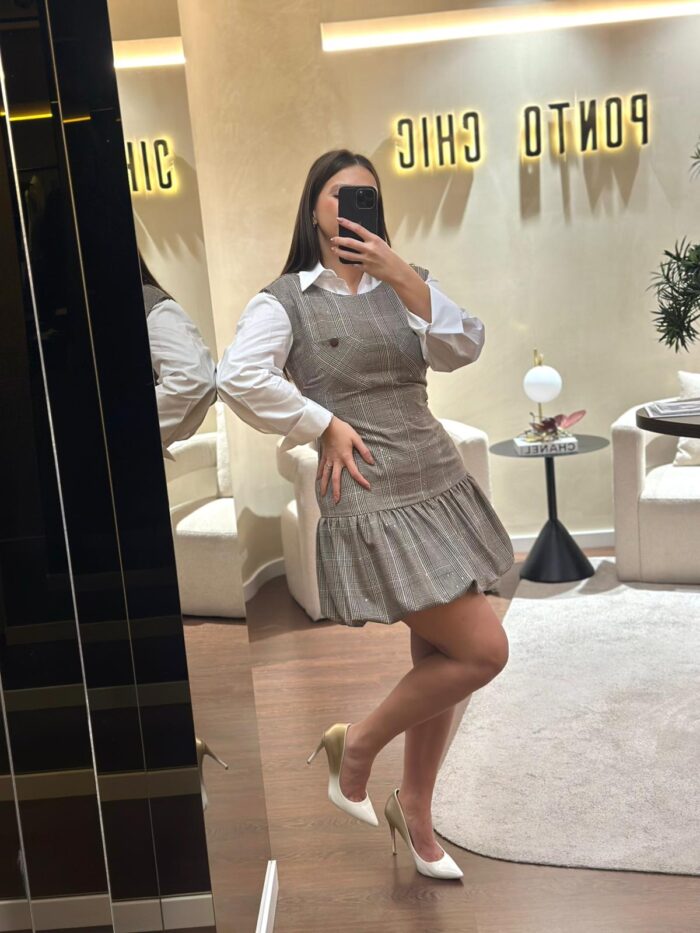 VESTIDO PRÍNCIPE DE GALES COM FOLHO RINASCIMENTO - Image 1