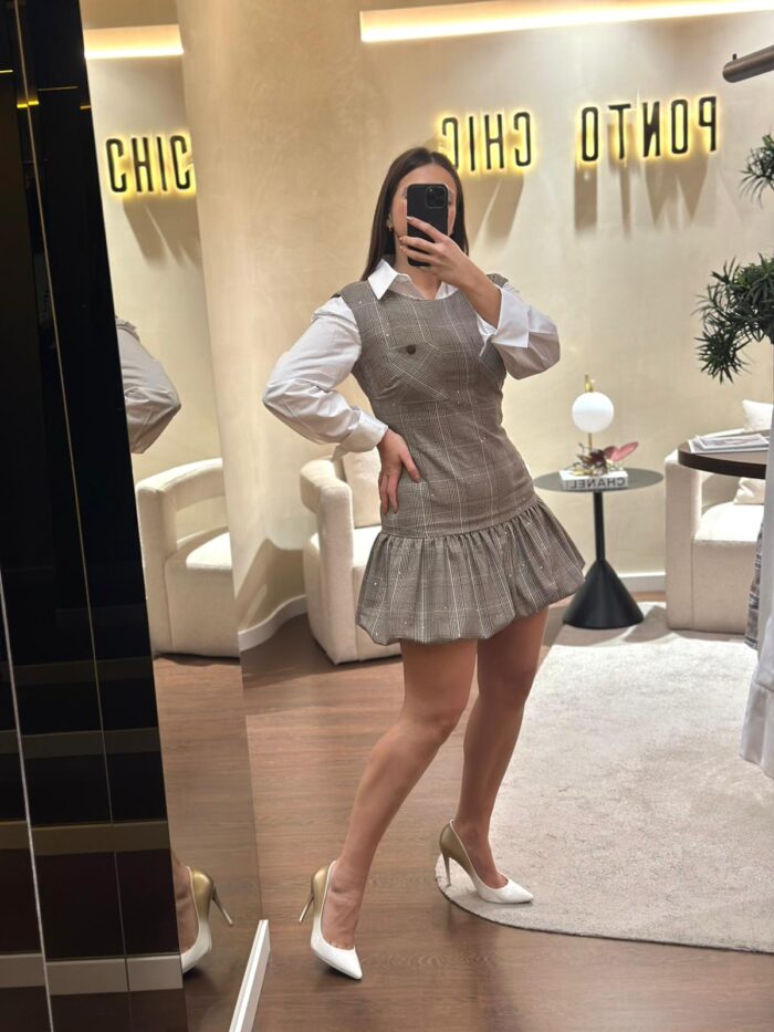 VESTIDO PRÍNCIPE DE GALES COM FOLHO RINASCIMENTO - Image 3