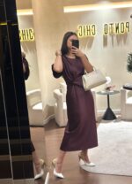 VESTIDO BORDÔ COM DRAPEADO FRONTAL RINASCIMENTO
