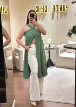 TÚNICA VERDE COM NÓ FRONTAL RINASCIMENTO