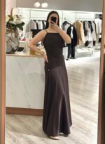 VESTIDO COMPRIDO CASTANHO COM ALÇAS RINASCIMENTO