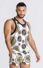 T-SHIRT CAVEADA BRANCA COM ESTAMPA DOURADA GIANNI KAVANAGH
