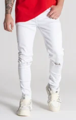 CALÇAS DE GANGA BRANCAS SKINNY COM RASGOS GIANNI KAVANAGH