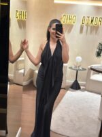 VESTIDO LONGO ACETINADO PRETO COM FOLHO ELEH - Image 4