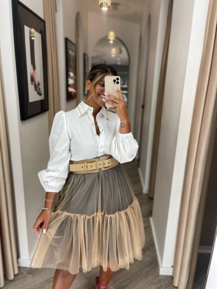 SAIA MIDI DE TULE EM CAMADAS BEGE RENASCIMENTO - Image 1