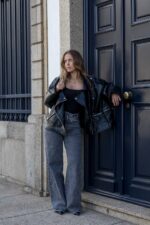 CALÇA JEANS WIDE LEG CINZA PONTO CHIC