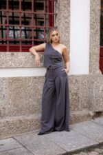 CALÇAS CINZENTAS DE CORTE LARGO COM CINTO IMPERIAL - Image 3