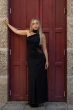 VESTIDO PRETO COM DECOTE DRAPEADO IMPERIAL - Image 3