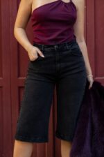 CALÇÕES DE GANGA PRETA COM APLICAÇÃO DE BRILHOS MISS YOU - Image 2