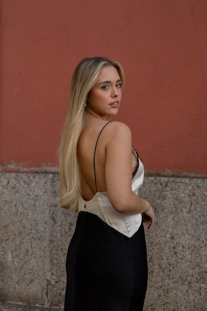 VESTIDO CETIM BICOLOR COM RENDA DIXIE - Image 4