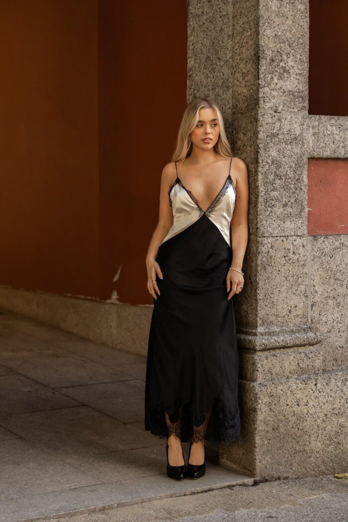 VESTIDO CETIM BICOLOR COM RENDA DIXIE - Image 6
