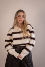 CAMISOLA ÀS RISCAS CASTANHA E BEGE PONTO CHIC