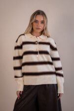 CAMISOLA ÀS RISCAS CASTANHA E BEGE PONTO CHIC - Image 2