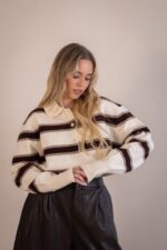 CAMISOLA ÀS RISCAS CASTANHA E BEGE PONTO CHIC - Image 3