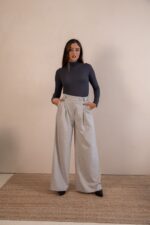 CALÇA CINTURA SUBIDA PINÇAS CINZENTO SAHOCO