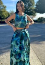 TOP AZUL COM ESTAMPADO AQUÁTICO RINASCIMENTO