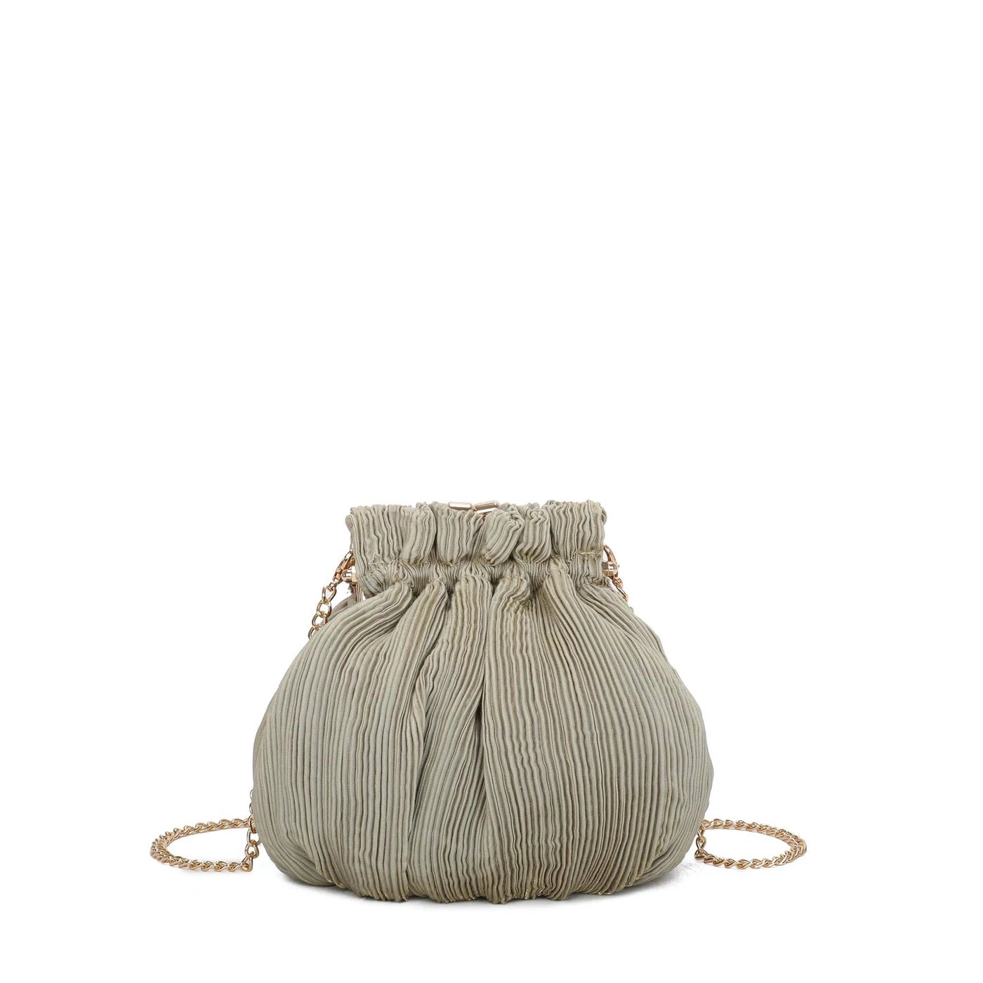 pf687-bolsa-de-festa-com-tecido-franzido-e-com-brilho-gb MALA VERDE EM PLISSADO COM CORRENTE PONTO CHIC - Image 1