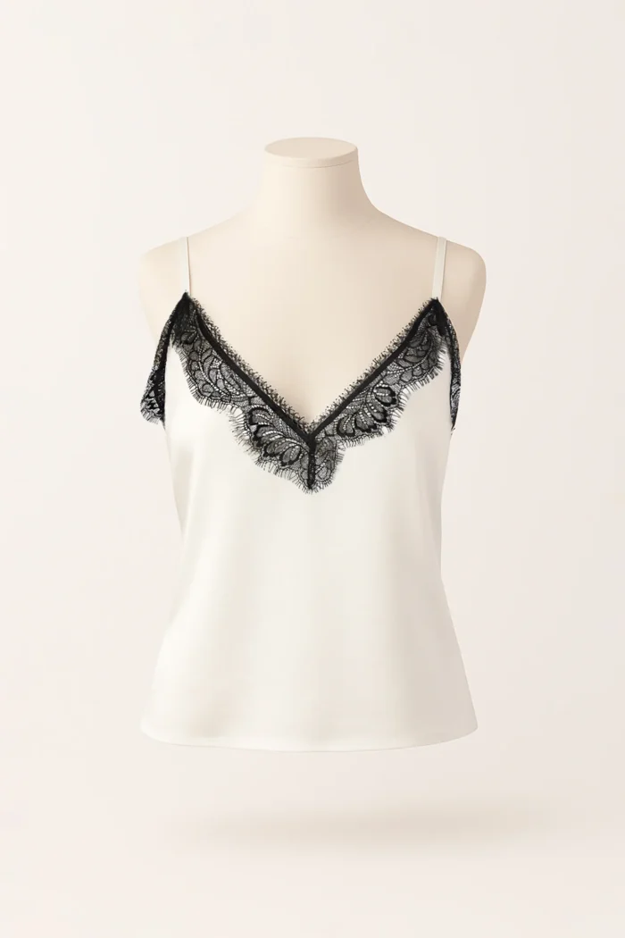 TOP CETIM BRANCO COM RENDA PRETA SAHOCO - Image 2