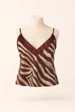 TOP ESTAMPADO ZEBRA BORDÔ COM RENDA SAHOCO