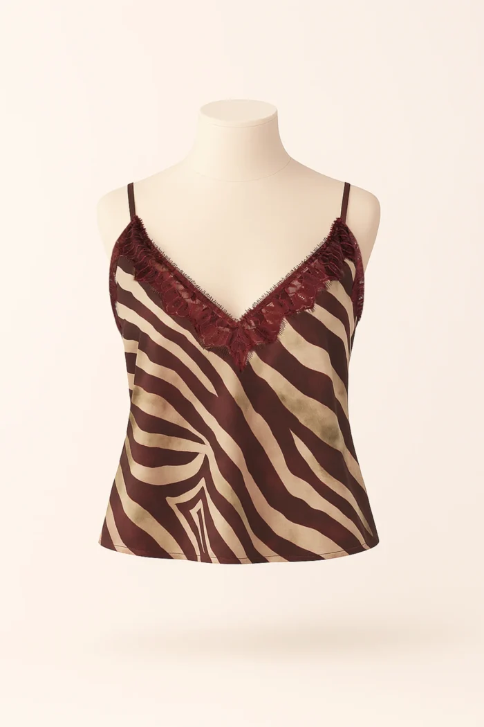 TOP ESTAMPADO ZEBRA BORDÔ COM RENDA SAHOCO - Image 2