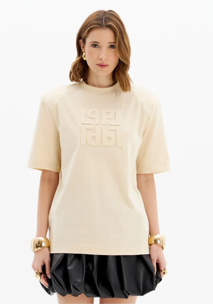 T-SHIRT BEGE COM LOGÓTIPO EM ALTO-RELEVO LANÇA PERFUME - Image 3